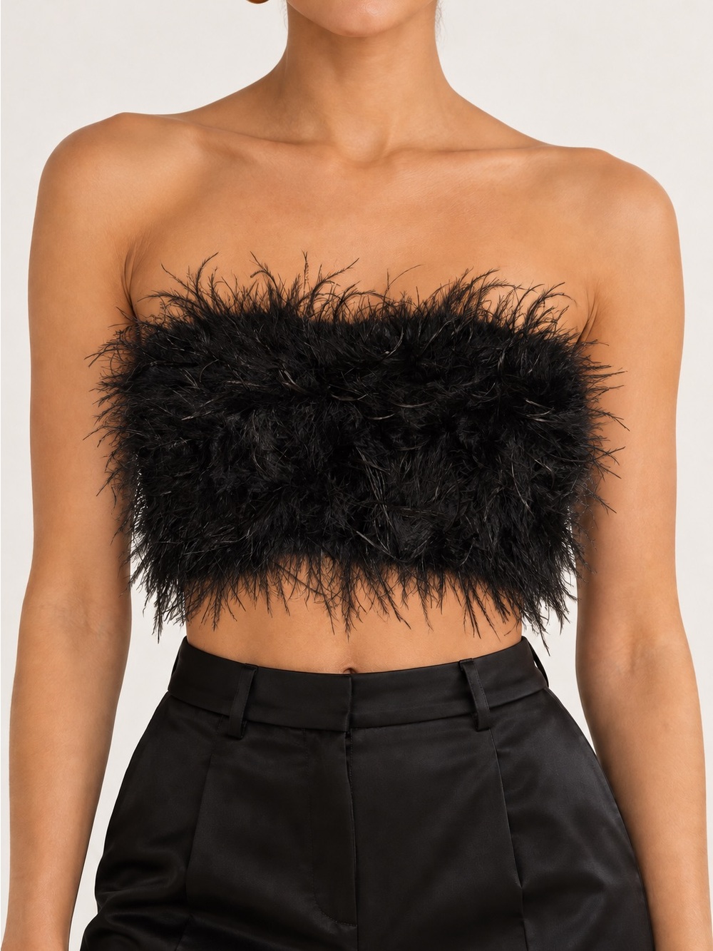 NWT 12th Tribe Black Feather Strapless Tube Top Size S - Picture 1 of 15